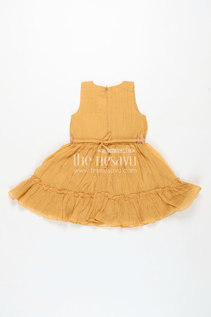 The Nesavu Girls Cotton Frock Girls Yellow Frocks Design with Popcorn Crush Cotton and Multicolor Embroidered Details Nesavu Nesavu Yellow Frocks Design Girls Thread Embroidery Soft Popcorn Crush Cotton Finish