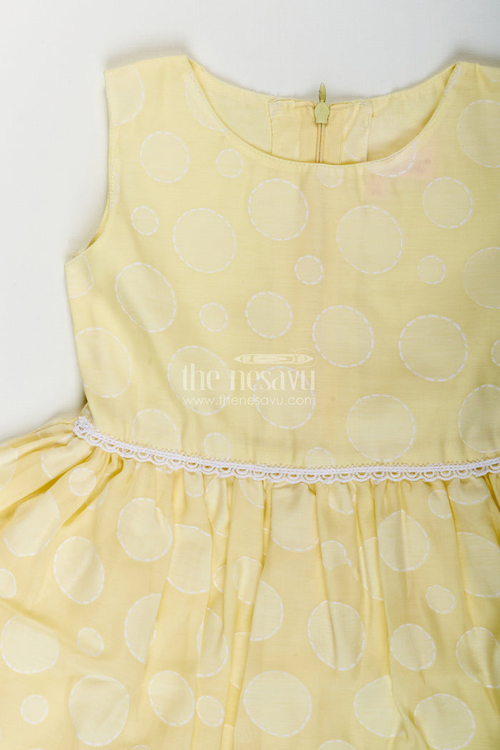 The Nesavu Girls Fancy Frock Girls yellow georgette frock with polka dots for parties and festive wear Nesavu Nesavu girls yellow georgette frock polka dots birthdays festive occasions
