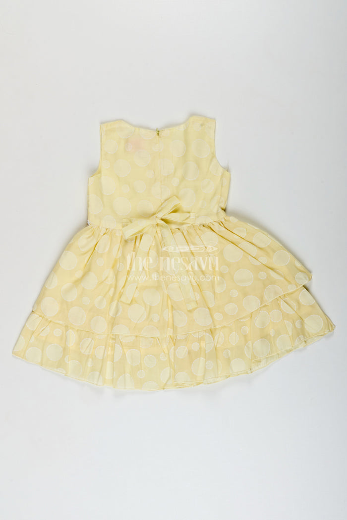 The Nesavu Girls Fancy Frock Girls yellow georgette frock with polka dots for parties and festive wear Nesavu Nesavu girls yellow georgette frock polka dots birthdays festive occasions
