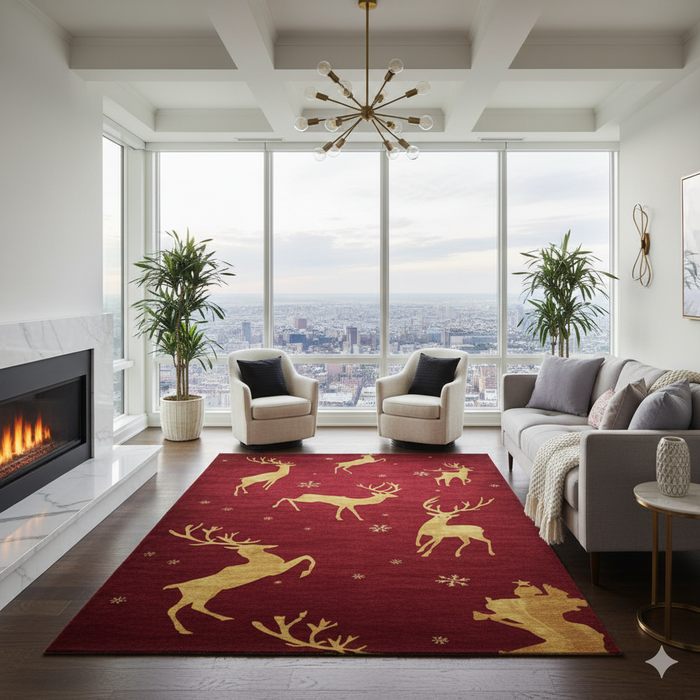 Golden Reindeer Area Rug