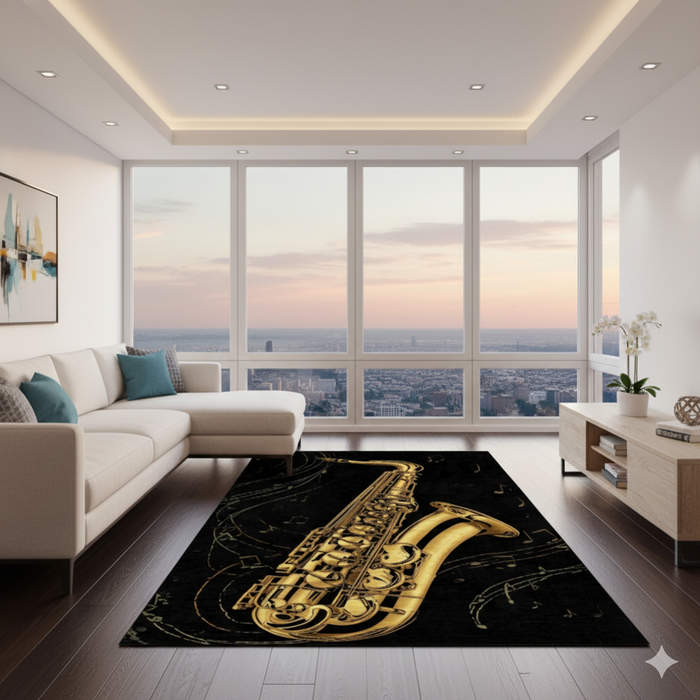 Golden Saxophone Area Rug
