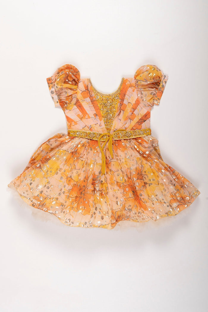The Nesavu Silk Party Frock Golden Sunshine Yellow Silk Party Frock Nesavu 18 (2Y) / Yellow / Georgette SF746B-18 Yellow Sequin Silk Frock for Girls | Sparkling Party Wear Dress | The Nesavu