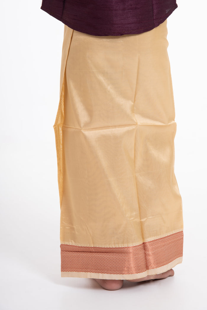 The Nesavu Boys Vesti Golden Yellow Silk Blend Boys Dhoti with Traditional Borders Nesavu Buy Boys Golden Yellow Silk Dhoti | Traditional Festive Wear | Luxurious Silk Blend | The Nesavu
