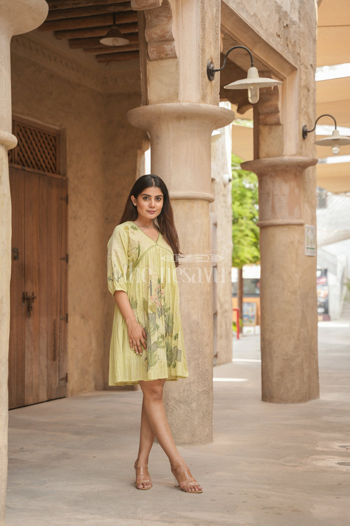 The Nesavu Womens Flared Kurthas Graceful Women’S Chiffon Flared Kurtha with Subtle Floral Embroidery Nesavu 36 (S) / Green WT036A-36 Womens Green Chiffon Flared Kurtha Floral Embroidery Festive Occasions | The Nesavu