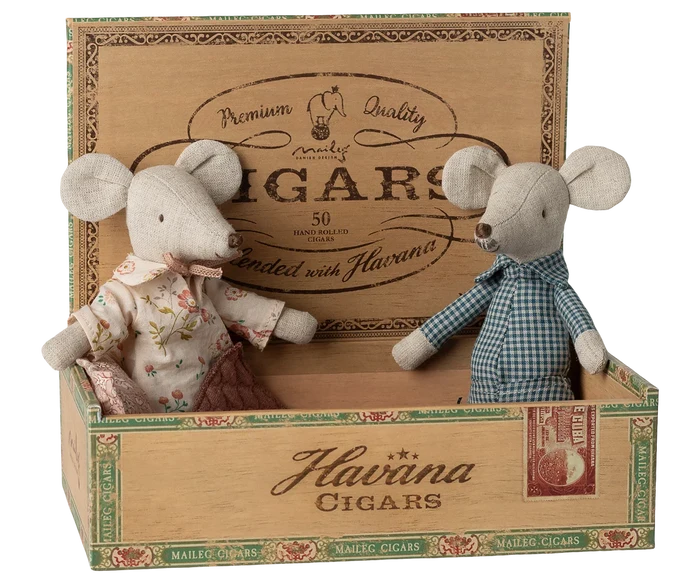 Grandma and grandpa mice in cigarbox