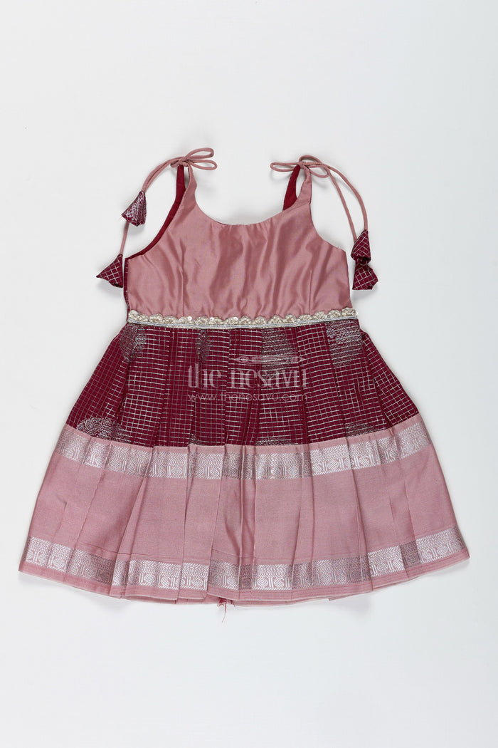 The Nesavu Tie-up Frock Green and Blush Pink Semi Silk Frock for Baby Girls Traditional Festive Outfit Nesavu 14 (6M) / Green / Style 2 SF998CB-14 Nesavu Baby Girl Festive Frock In Green And Blush Pink Semi Silk Dress With Temple Borders