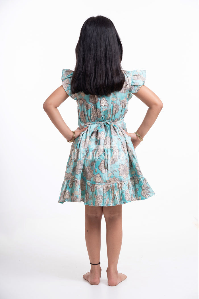 The Nesavu Girls Cotton Frock Green Floral Printed Cotton Frock for Girls Nesavu Green Floral Printed Cotton Frock for Girls - Comfortable & Cute