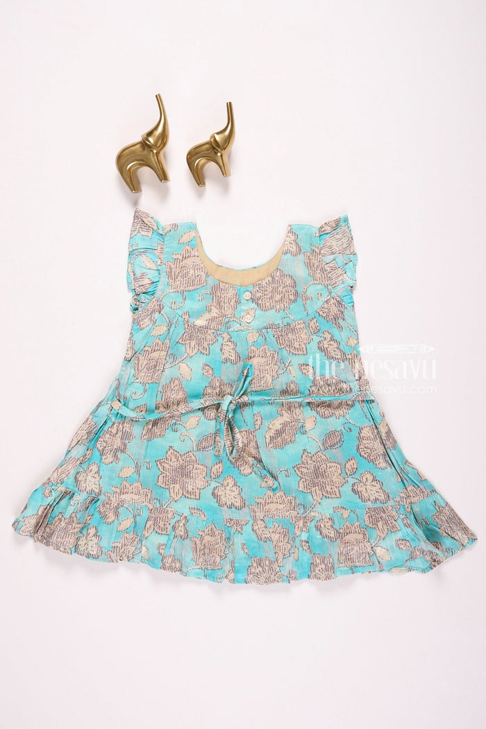 The Nesavu Girls Cotton Frock Green Floral Printed Cotton Frock for Girls Nesavu Green Floral Printed Cotton Frock for Girls - Comfortable & Cute