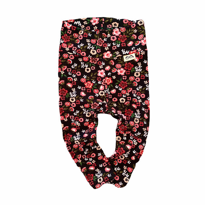 Groovy Dainty Florals on Black Rib Leggings and/or Headbands