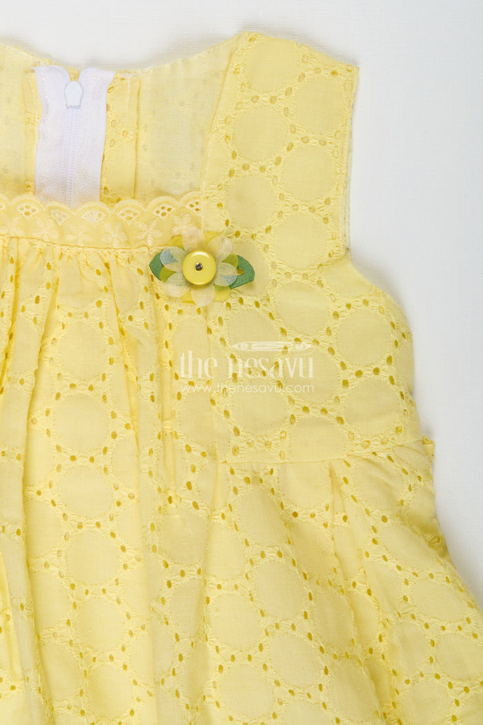 The Nesavu Girls Cotton Frock Hakoba Cotton Frock for Girls Lightweight Summer Dress Nesavu Nesavu Lightweight Yellow Cotton Hakoba Frock Girls Eyelet Embroidery Sleeveless Design