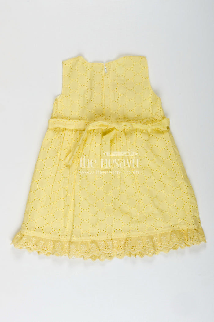 The Nesavu Girls Cotton Frock Hakoba Cotton Frock for Girls Lightweight Summer Dress Nesavu Nesavu Lightweight Yellow Cotton Hakoba Frock Girls Eyelet Embroidery Sleeveless Design
