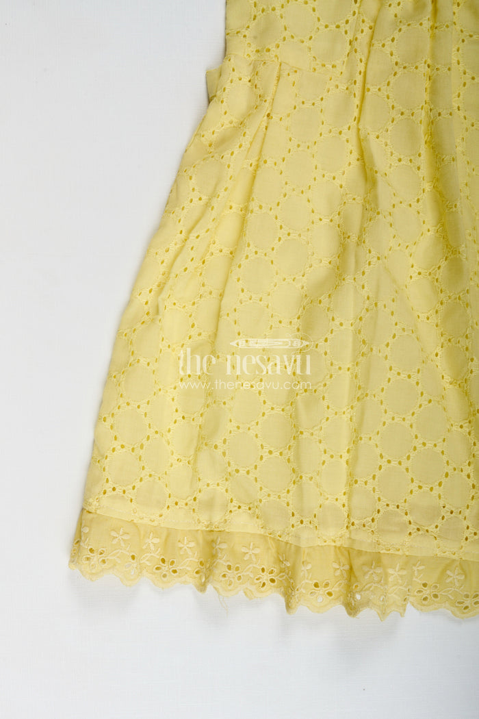 The Nesavu Girls Cotton Frock Hakoba Cotton Frock for Girls Lightweight Summer Dress Nesavu Nesavu Lightweight Yellow Cotton Hakoba Frock Girls Eyelet Embroidery Sleeveless Design