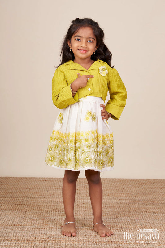 The Nesavu Baby Fancy Frock Hand-Embroidered Cotton Frock for Baby Girls with Soft Pastel Finish Nesavu 14 (6M) / Green BFJ832A-14 Nesavu green cotton baby girl frock embroidery  festive traditional outfit