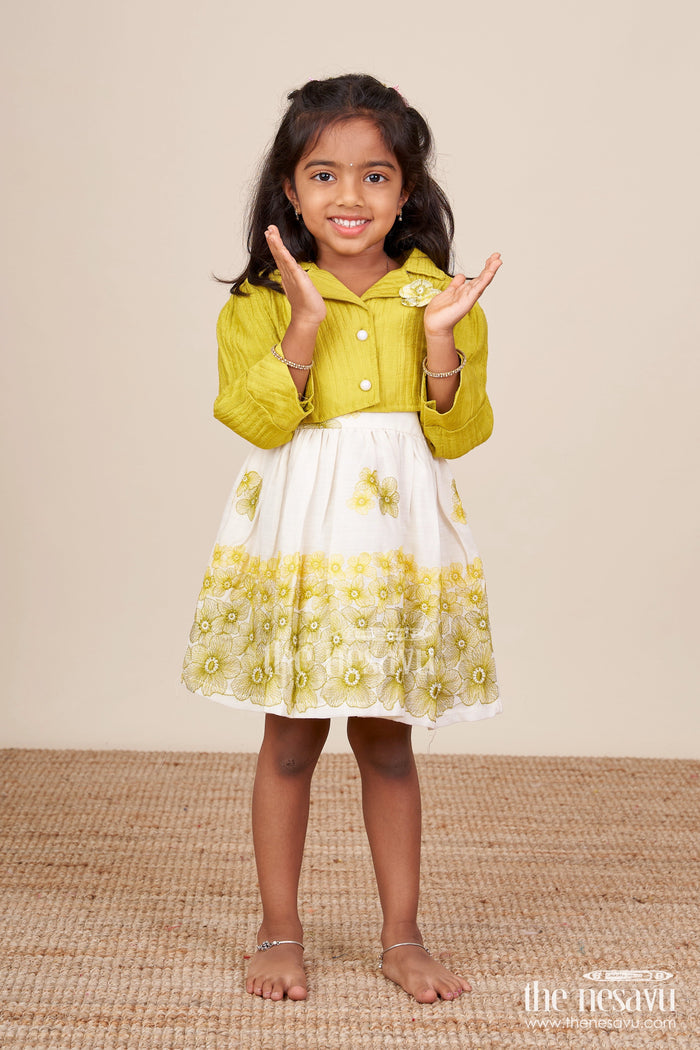 The Nesavu Baby Fancy Frock Hand-Embroidered Cotton Frock for Baby Girls with Soft Pastel Finish Nesavu Nesavu green cotton baby girl frock embroidery  festive traditional outfit