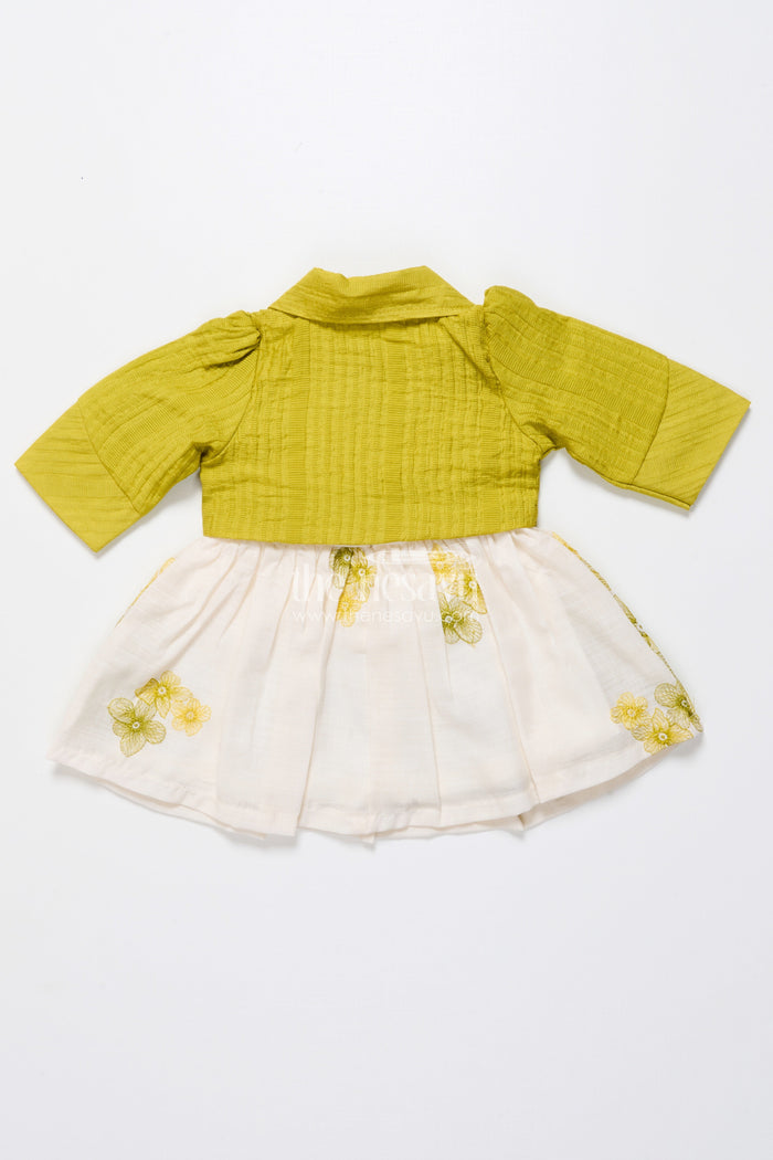 The Nesavu Baby Fancy Frock Hand-Embroidered Cotton Frock for Baby Girls with Soft Pastel Finish Nesavu Nesavu green cotton baby girl frock embroidery  festive traditional outfit