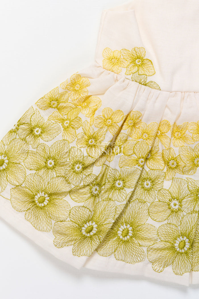 The Nesavu Baby Fancy Frock Hand-Embroidered Cotton Frock for Baby Girls with Soft Pastel Finish Nesavu Nesavu green cotton baby girl frock embroidery  festive traditional outfit