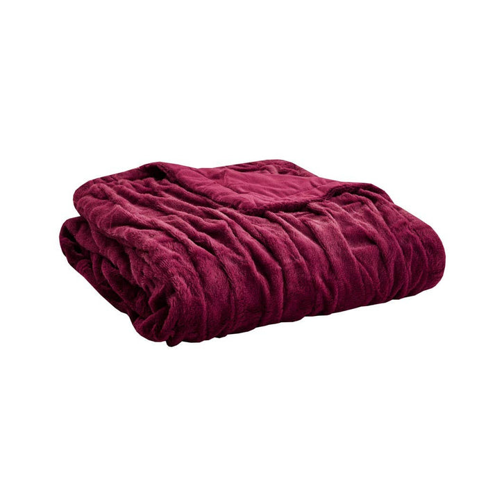 Hand Ruched Pattern 50x60" Faux Fur Throw Blanket, Red