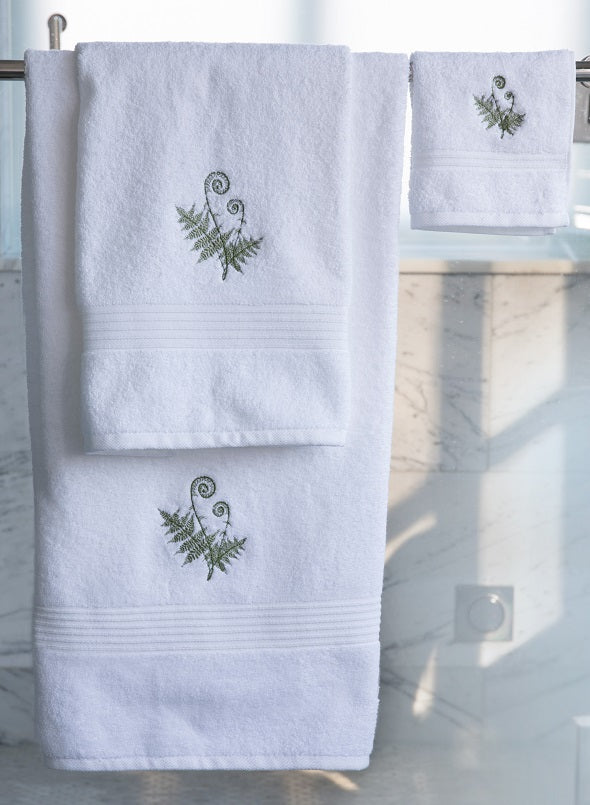Hand Towel - White Cotton Terry, Embroidered