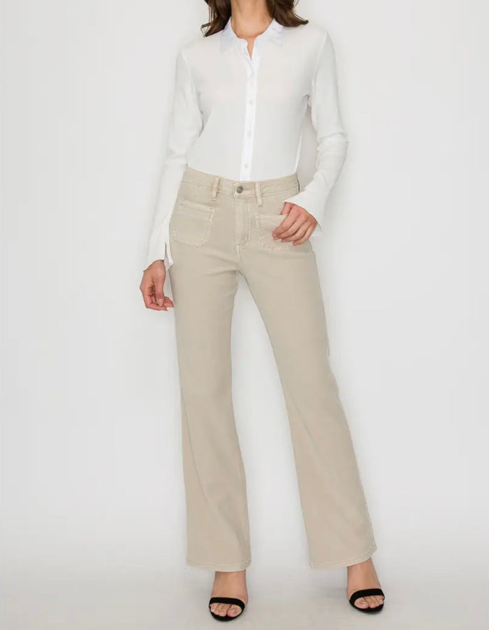 High Rise Tummy Control Garment Dyed Bootcut Jeans