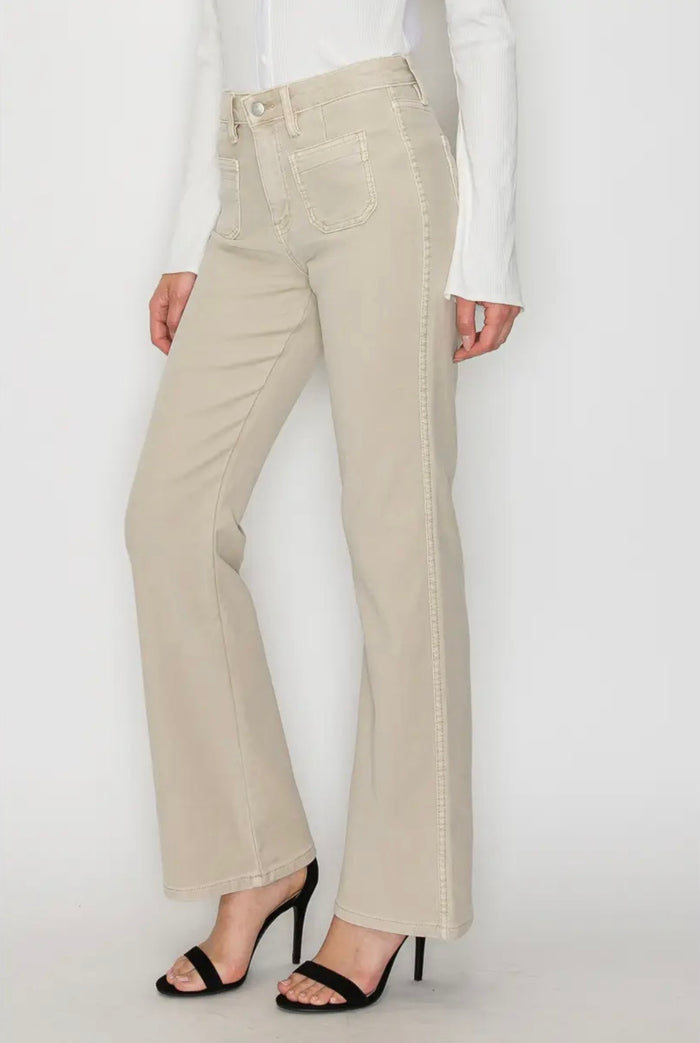 High Rise Tummy Control Garment Dyed Bootcut Jeans