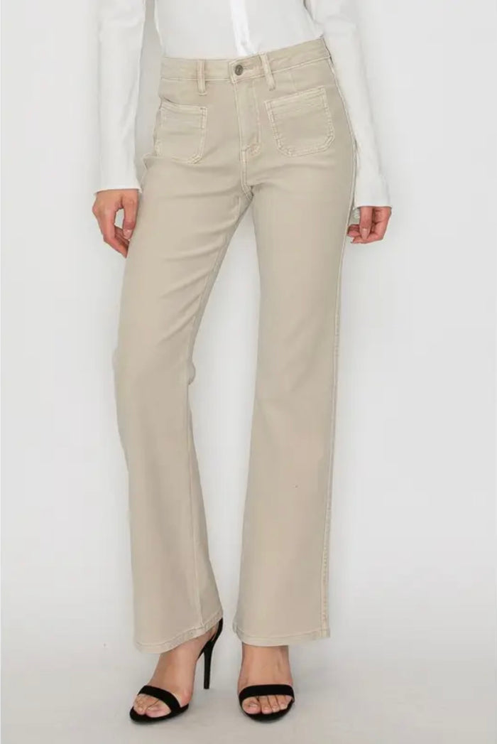 High Rise Tummy Control Garment Dyed Bootcut Jeans