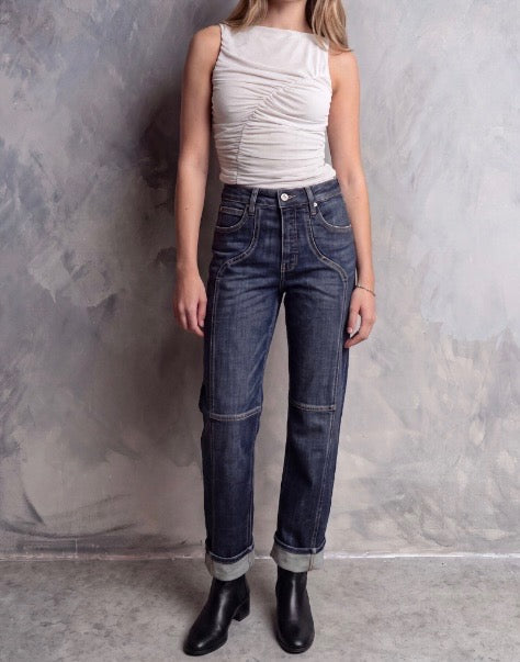 High Rise Tummy Control Western Detailing Straight Leg Jeans