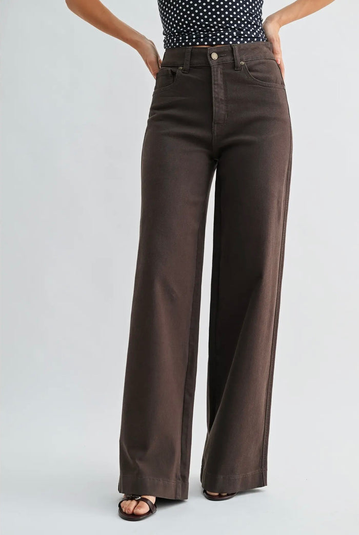 High Rise Wide Leg - Dark Brown