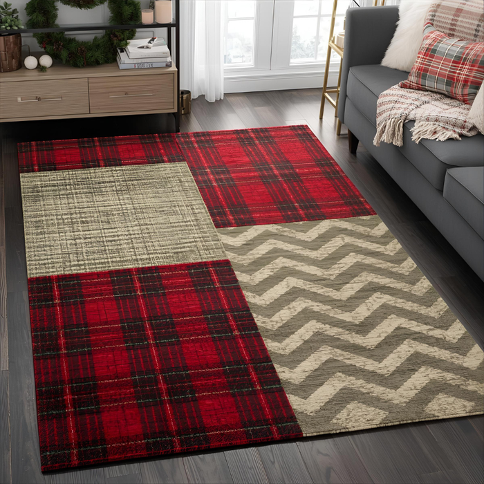 Holiday Plaid Chevron Area Rug