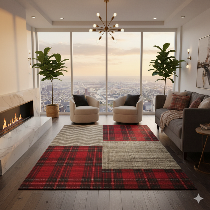 Holiday Plaid Chevron Area Rug