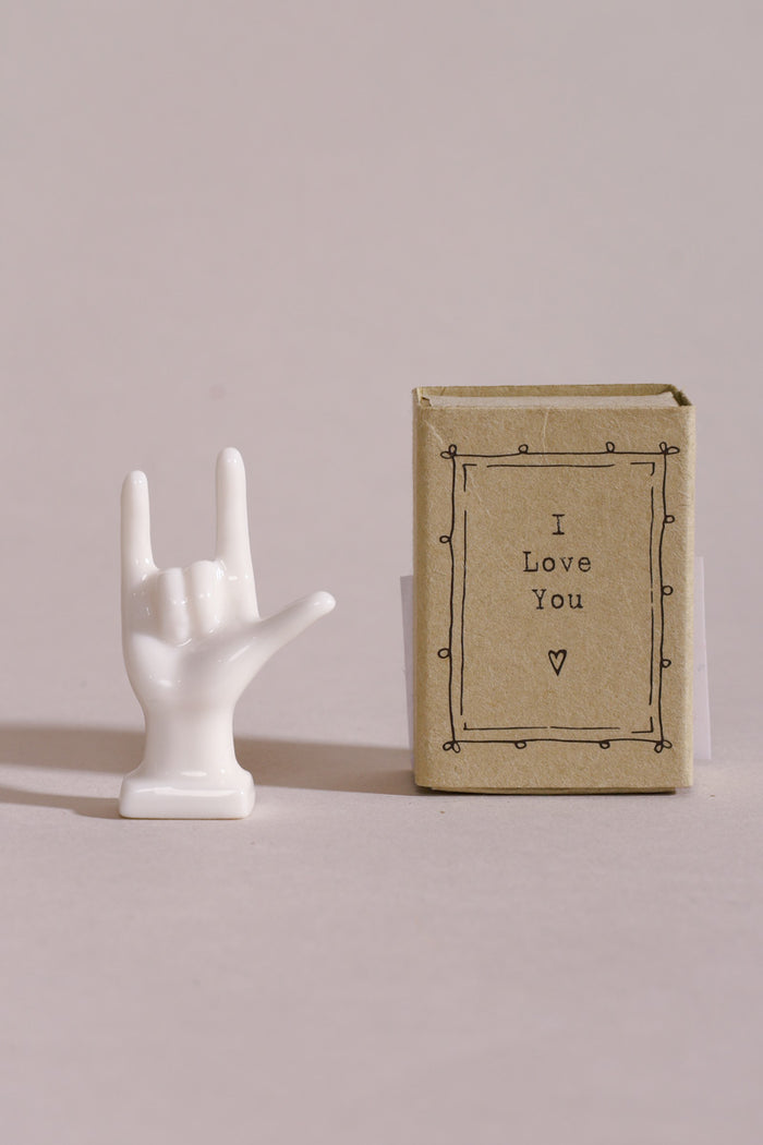 I Love You Hand Gesture Matchbox - Porcelain Keepsake