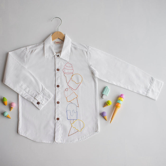 Ice Cream Embroidered Shirt - White (1-14 Years)