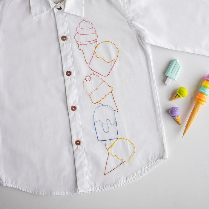 Ice Cream Embroidered Shirt - White (1-14 Years)