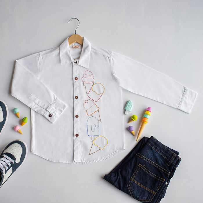Ice Cream Embroidered Shirt - White (1-14 Years)