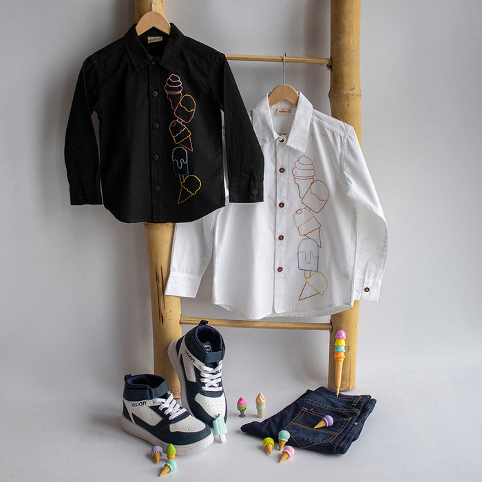 Ice Cream Embroidered Shirt - White (1-14 Years)