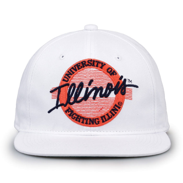 Illinois Fighting Illini Retro Circle Snapback - White, front view