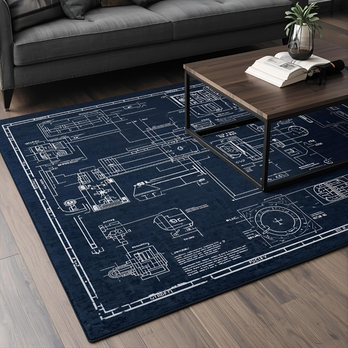 Industrial Blueprint Area Rug