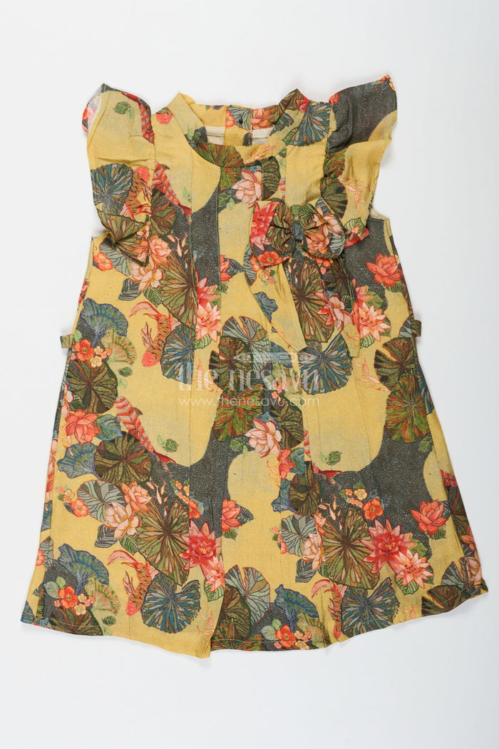 The Nesavu Girls Chanderi Frock Infants Yellow Viscose Silk Frock with Vibrant Floral Digital Print Perfect for Infant Party Dress Style Nesavu 18 (2Y) / Yellow GFC1688A-18 Infant Yellow Viscose Silk Party Dress Colorful Floral Digital Print Perfect Special Moments | The Nesavu