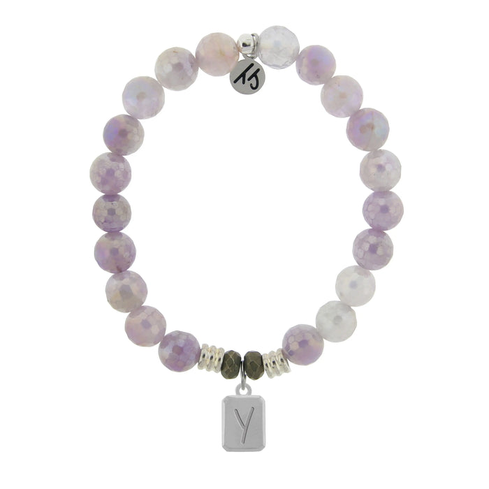 Initially Your's Mauve Jade Stone Bracelet with Letter Y Sterling Silver Charm