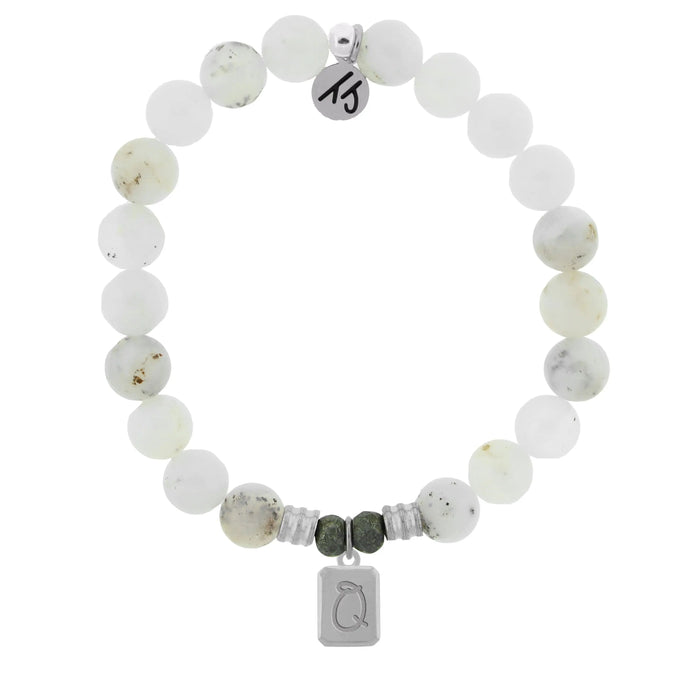Initially Your's White Chalcedony Bracelet with Letter Q Sterling Silver Charm
