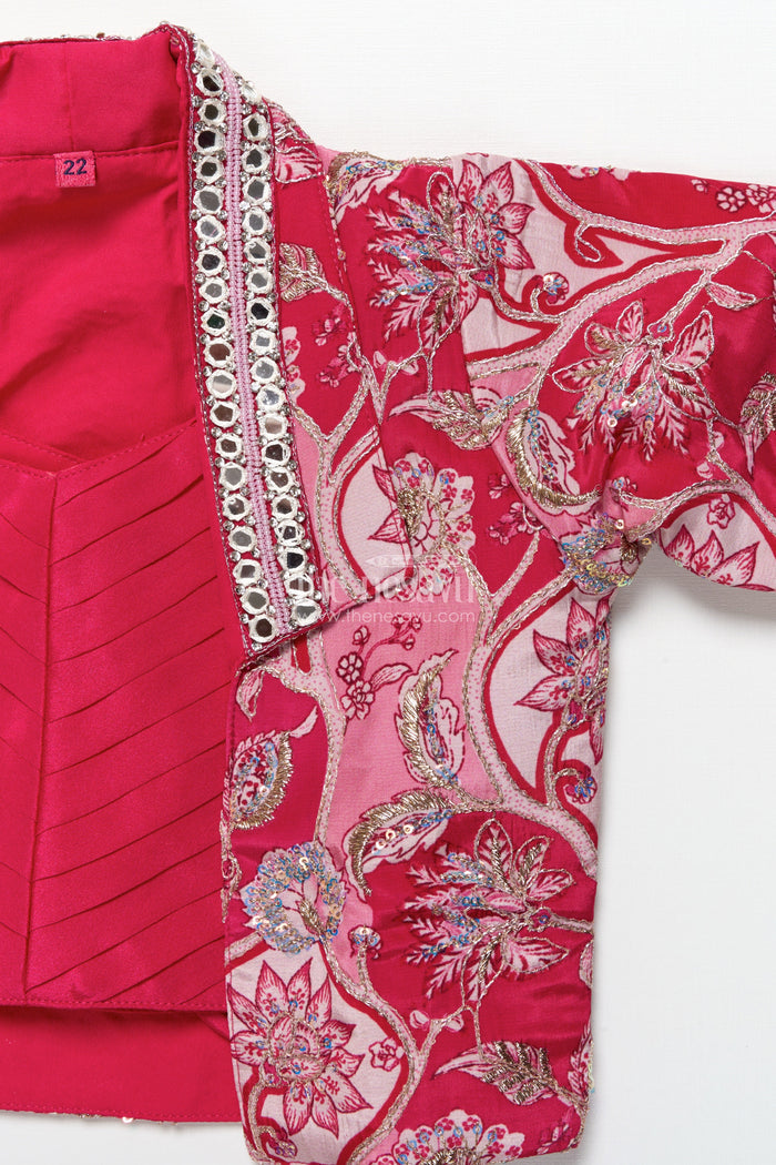 The Nesavu Girls Sharara / Plazo Set Jacket-Style Girls Sharara Set with Embroidered Detailing for Festive Layering Nesavu Nesavu layered sharara set girls embroidered jacket pleated top