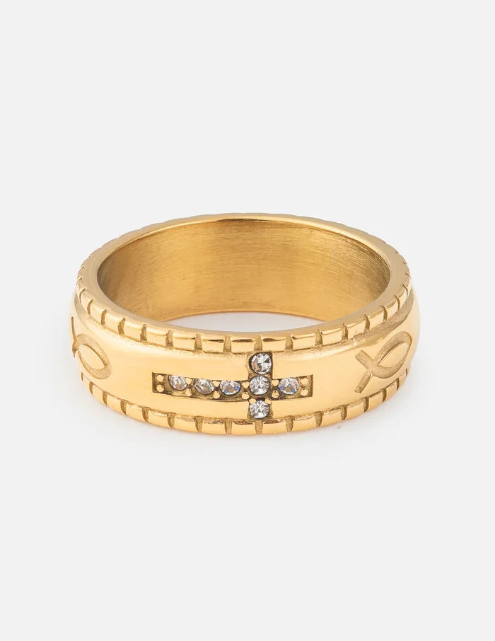 Jesus Fish Cross Gem Ring