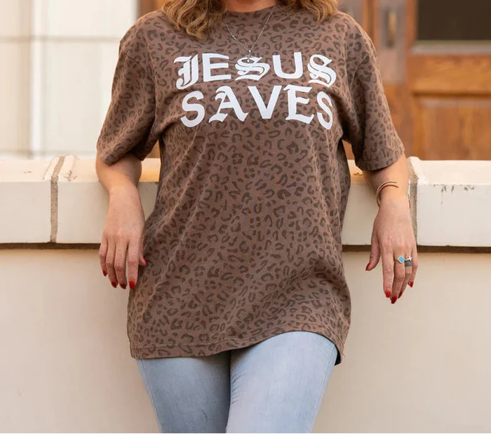Jesus Saves Leopard Tee
