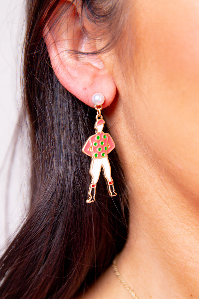Jockey Rider Enamel Earrings - Orange - FINAL SALE