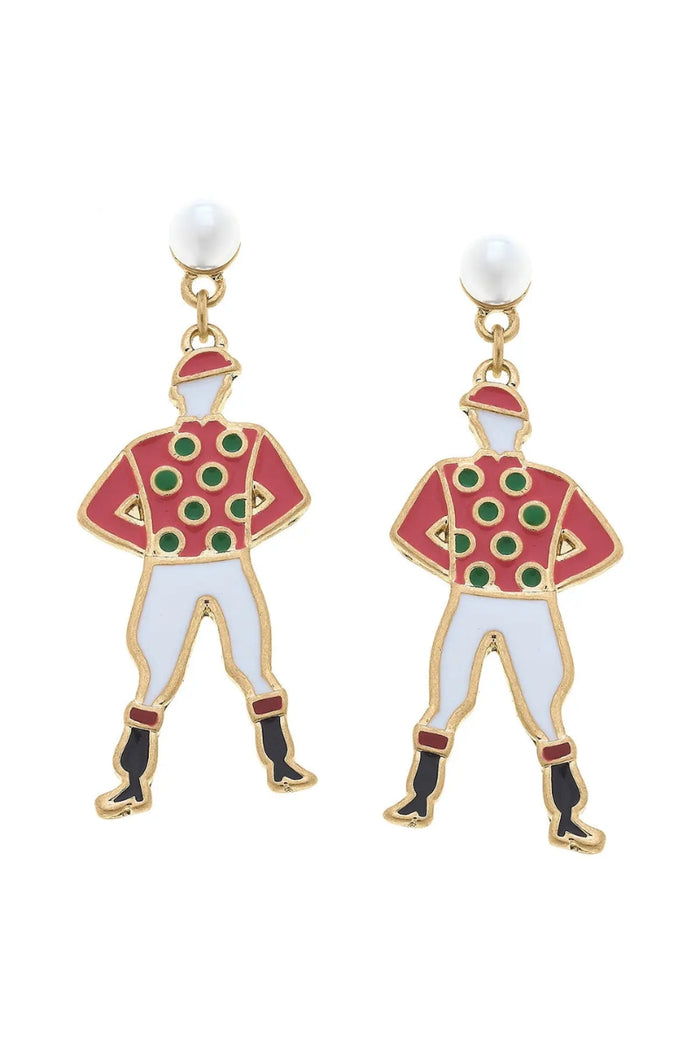 Jockey Rider Enamel Earrings - Orange - FINAL SALE