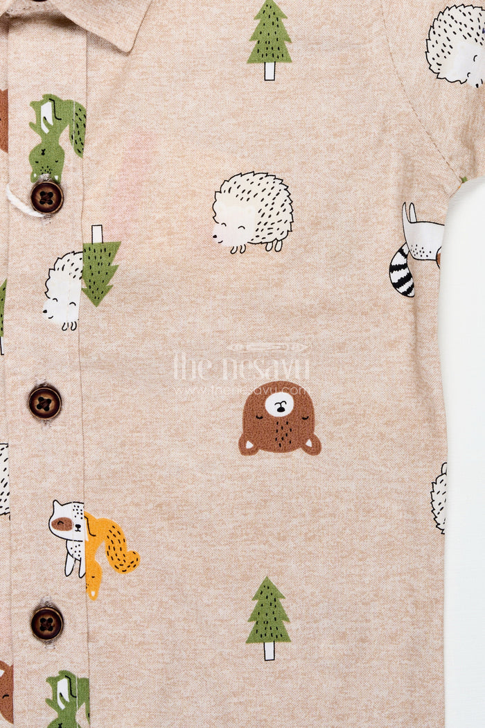The Nesavu Boys Casual Set Jungle Print Shirt and Cargo Shorts Set for Toddler Boys Nesavu Nesavu Jungle Animal Print Toddler Shirt Brown Cargo Shorts Set Soft Cotton Fabric