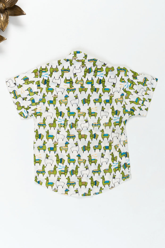 The Nesavu Boys Cotton Shirt Jungle Theme Animal Print Shirt for Boys Lightweight Summer Wear Nesavu Nesavu Cotton Summer Shirt Boys Leafy Jungle Theme Playful Green Animal Digital Print