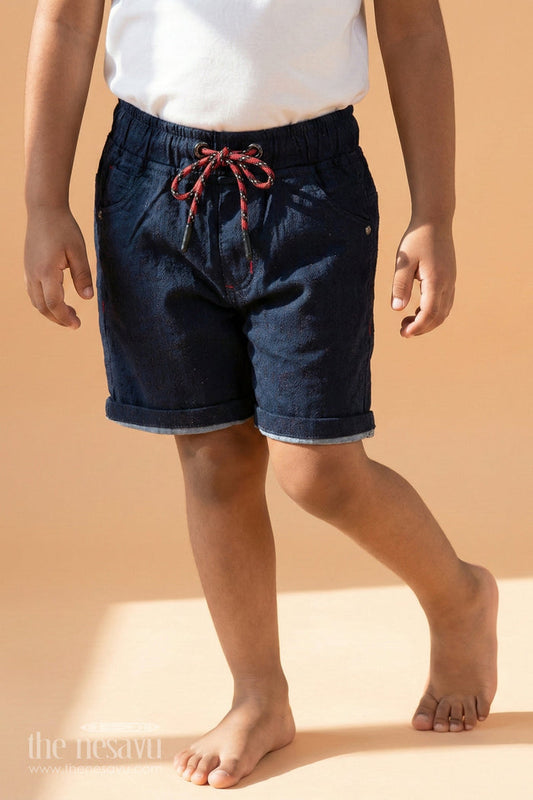 The Nesavu Boys Shorts Junior Boxer Shorts for Boys in Navy Cotton with Drawstring and Rolled Hems for a Sporty Look Nesavu 12 (3M) / Blue BWS015A-12 Junior Boxer Shorts Boys Navy Cotton Red Drawstring Rolled Hem Design | The Nesavu