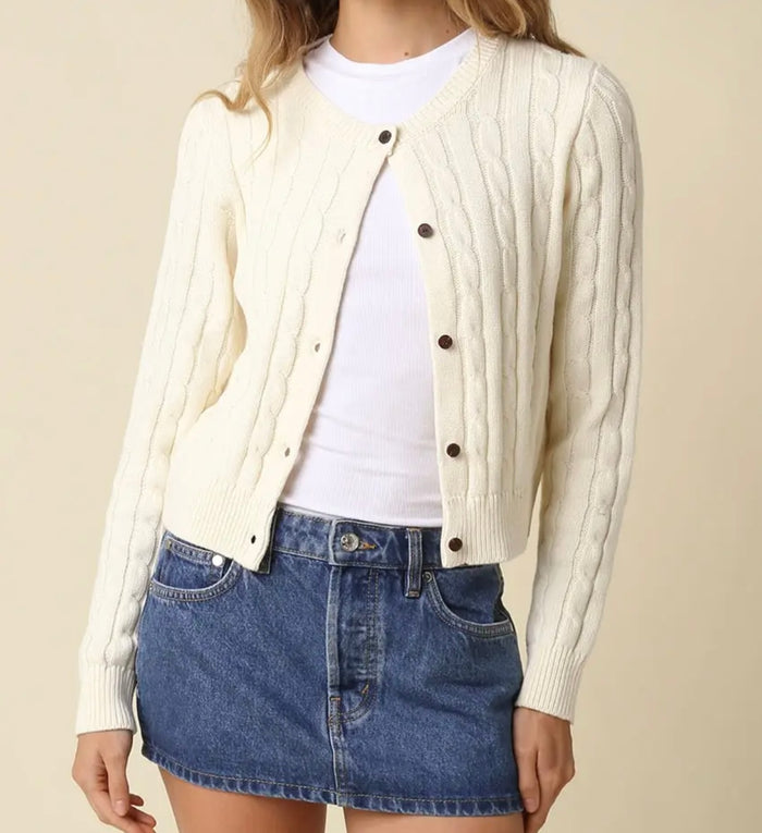 Kassidy Cable Knit Cardigan - Cream