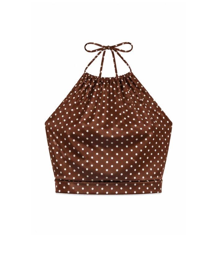 Katie J NYC Girls Anastasia Reversible Halter Top Espresso Polka Dot Bandana Girls Casual Tops Katie J NYC Brown Y/S (7/8)