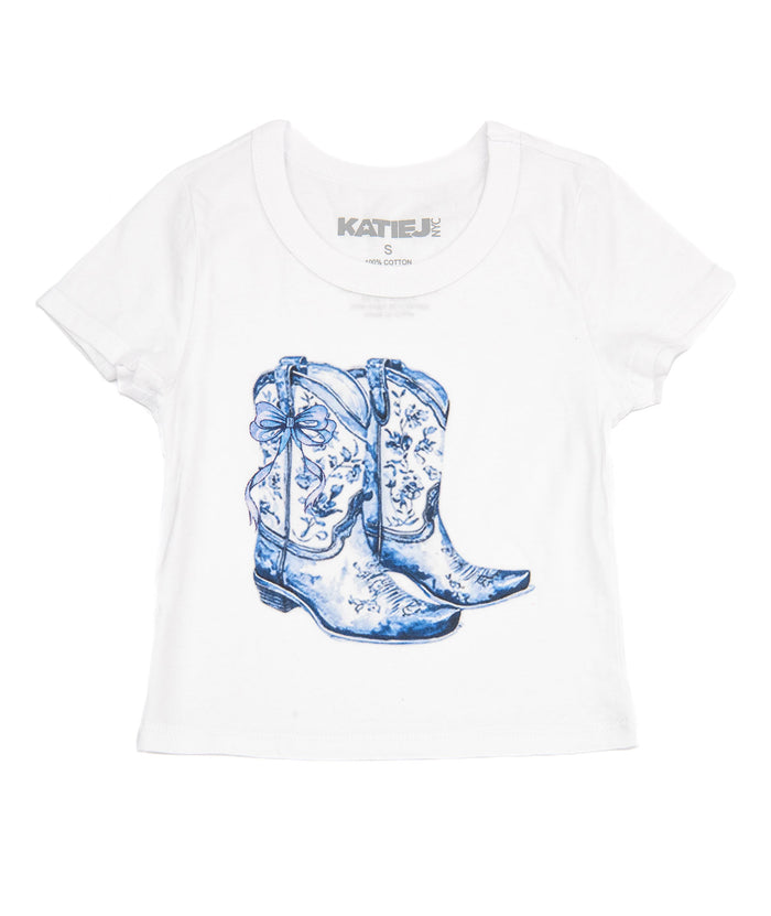 Katie J NYC Girls Blue Bow Boots Tee Girls Casual Tops Katie J NYC